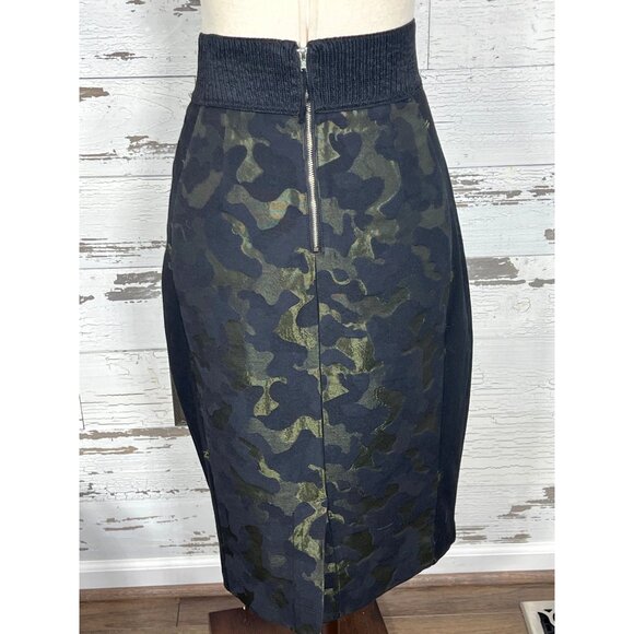 ANTHROPOLOGIE MAEVE Camo Brocade Ponte Pencil Skirt Black/Green Sz 8 EUC - Picture 4 of 7